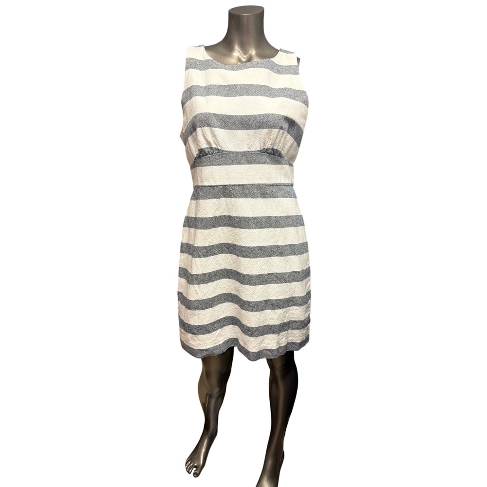 J.Crew Womens Navy Blue White Striped Sleeveless Empire Waist Shift Dress 12